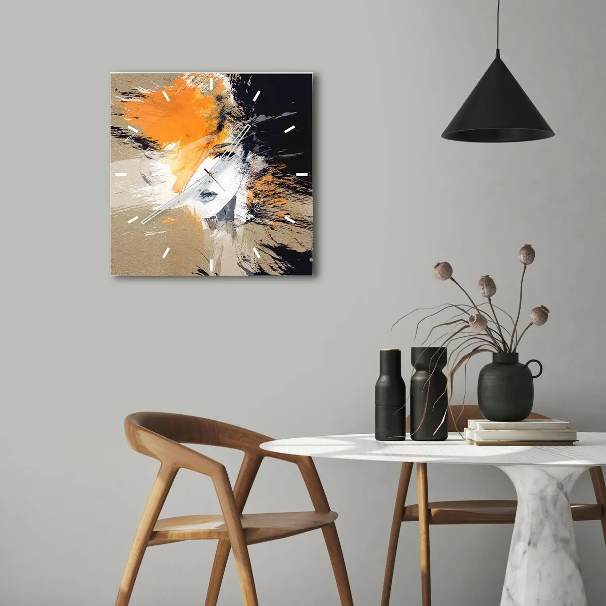 Wanduhr - Glasuhr - Abstraktes Frauenporträt mit intensiven Farben - 30x30cm - Und es ist Licht - Moderne Wanddekoration für Wohnzimmer und Schlafzimmer ARTTOR