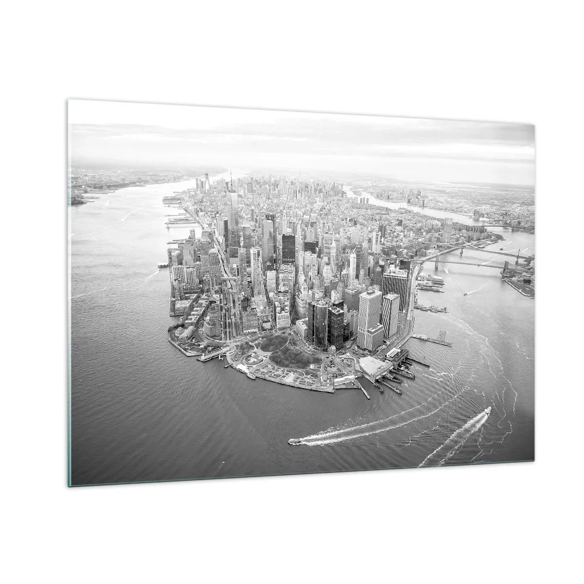 Glasbild - Bild auf glas - Eine Vogelperspektive der Stadt in Schwarzweiß - 100x70cm - Und wie kann es man nicht lieben? - Moderne Wanddekoration für Wohnzimmer und Schlafzimmer ARTTOR