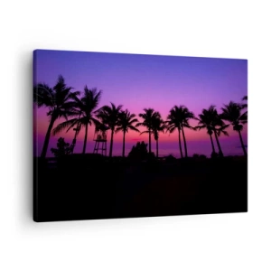 Bild auf Leinwand - Leinwandbild - Silhouetten von Palmen vor einem rosa-violetten Sonnenuntergangshimmel - 70x50cm - Abend unter Palmen - Moderne Wanddekoration für Wohnzimmer und Schlafzimmer ARTTOR