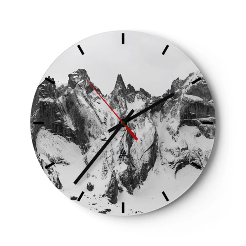 Wanduhr - Glasuhr - Schwarz-weiße schneebedeckte Berggipfel - 30x30cm - Gefährlicher Granitgrat - Moderne Wanddekoration für Wohnzimmer, Küche und Schlafzimmer ARTTOR