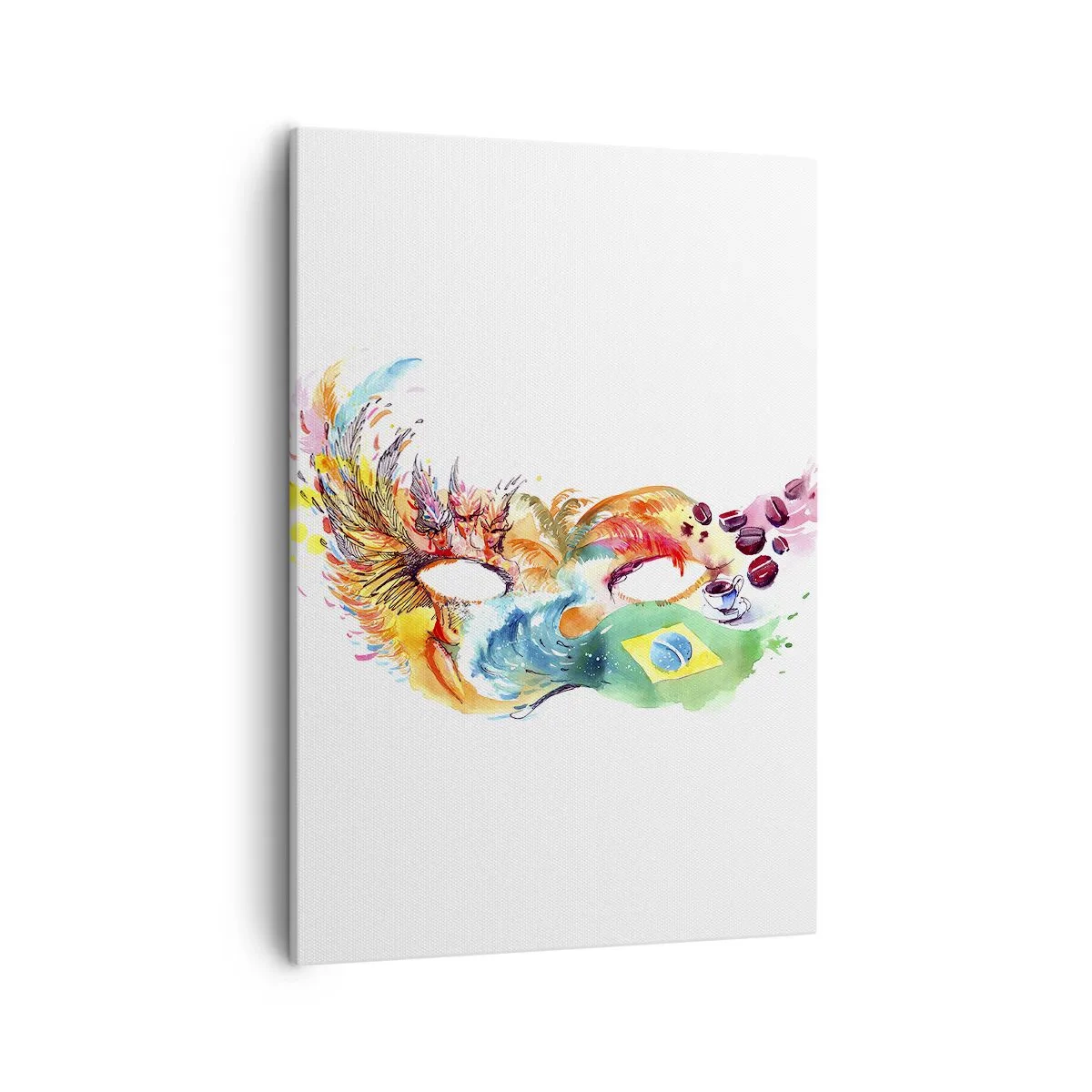 Bild auf Leinwand - Leinwandbild - Bunte Aquarellmaske, inspiriert von Brasilien - 50x70cm - Brasilien begrüßt Samba - Moderne Wanddekoration für Wohnzimmer und Schlafzimmer ARTTOR