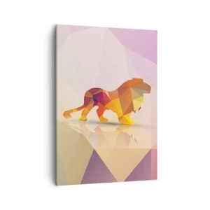 Bild auf Leinwand - Leinwandbild - Geometrische Silhouette eines Löwen in Gelb- und Orangetönen - 50x70cm - Der Diamantenkönig - Moderne Wanddekoration für Wohnzimmer und Schlafzimmer ARTTOR