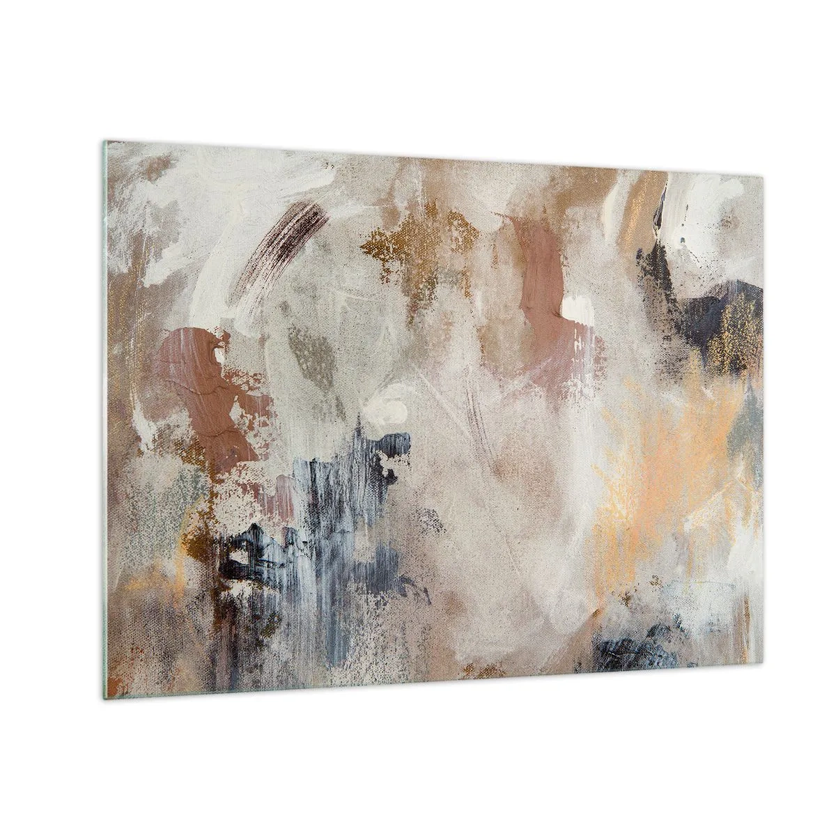 Glasbild - Bild auf glas - Beige und braune abstrakte Komposition in einem verschwommenen Stil - 70x50cm - Neblige Abstraktion - Moderne Wanddekoration für Wohnzimmer und Schlafzimmer ARTTOR