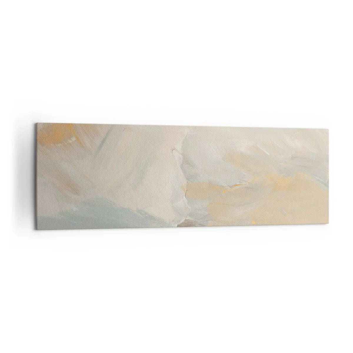 Bild auf Leinwand - Leinwandbild - Zarte abstrakte Striche in Weiß- und Goldtönen - 160x50cm - Abstraktion – das Land der Sanftheit - Moderne Wanddekoration für Wohnzimmer und Schlafzimmer ARTTOR