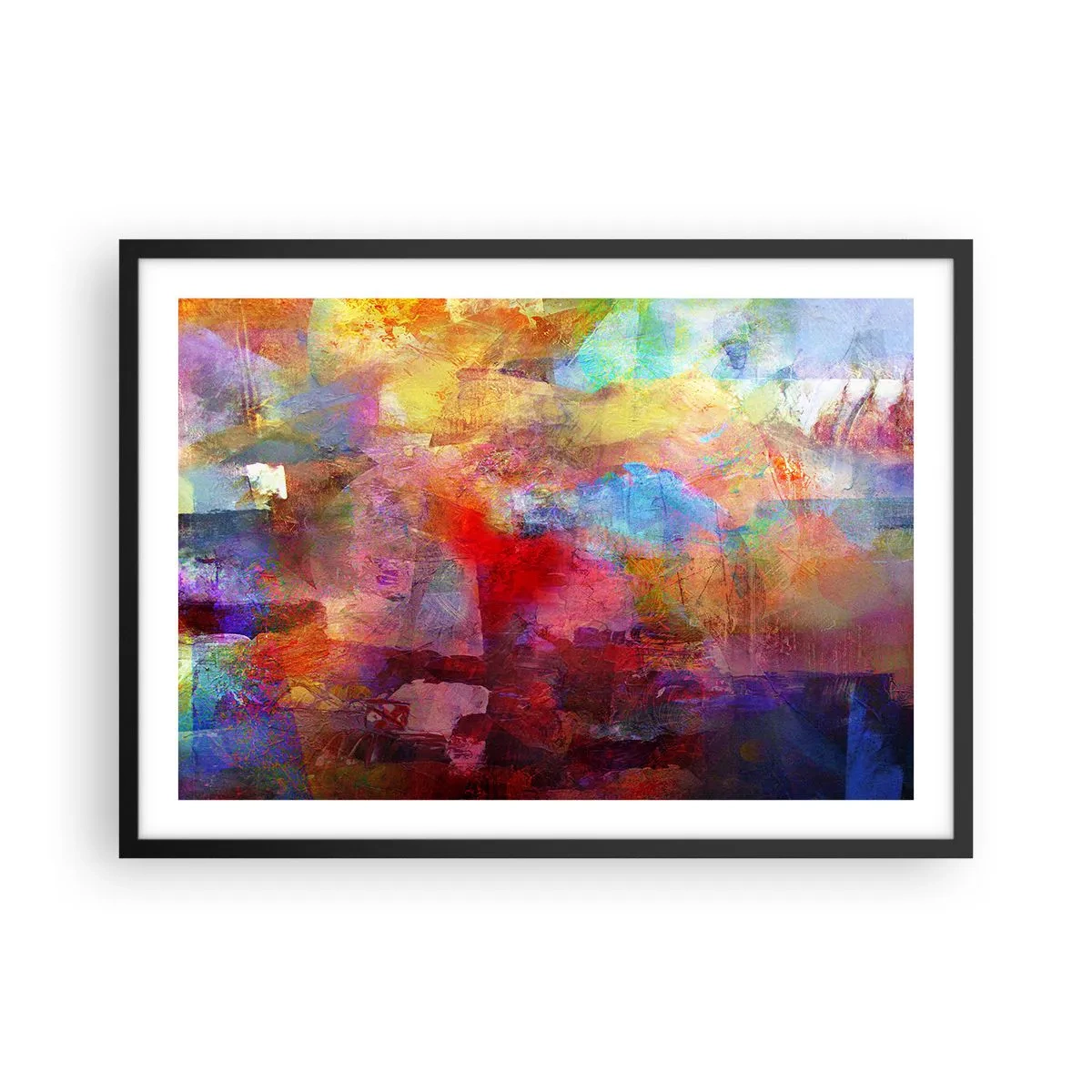Poster in einem schwarzem Rahmen - Bunte Abstraktion in warmen und kühlen Farbtönen - 70x50cm - Schau in den Regenbogen - Moderne Wanddekoration für Wohnzimmer und Schlafzimmer ARTTOR