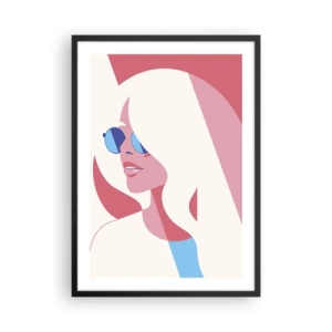 Poster in einem schwarzem Rahmen - Stilisiertes Porträt einer Frau mit Sonnenbrille - 50x70cm - Es war eine Blondine... - Moderne Wanddekoration für Wohnzimmer und Schlafzimmer ARTTOR
