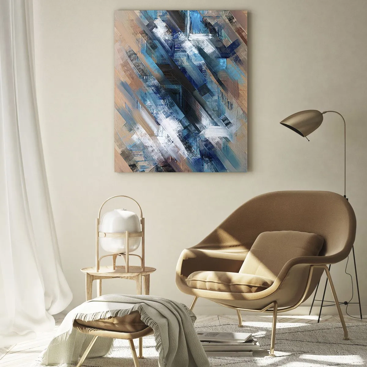 Glasbild - Bild auf glas - Abstrakte Komposition mit blauen diagonalen Linien - 70x100cm - Auf einer blauen Diagonale - Moderne Wanddekoration für Wohnzimmer und Schlafzimmer ARTTOR