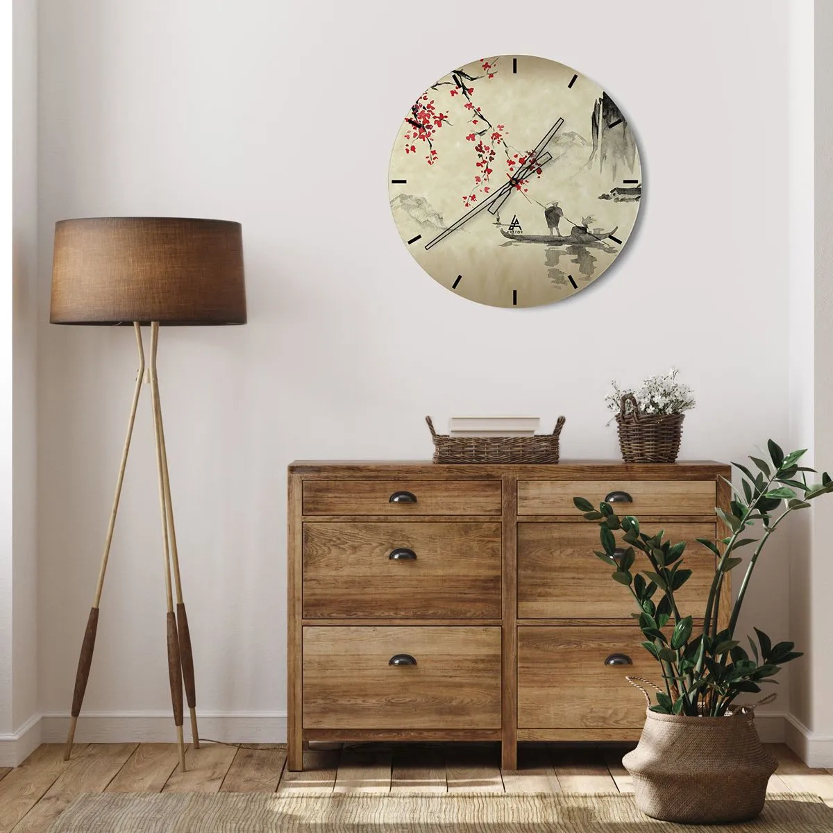 Wanduhr - Glasuhr - Nahaufnahme einer dunkelrosa Blume mit mehrschichtigen Blütenblättern - 30x30cm - Im Land der blühenden Kirschbäume - Moderne Wanddekoration für Wohnzimmer, Küche und Schlafzimmer ARTTOR