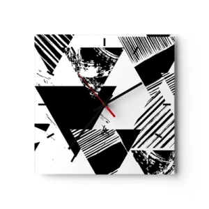 Wanduhr - Glasuhr - Geometrische Muster in minimalistischer Schwarz-Weiß-Form - 30x30cm - Regen von Dreiecken - Moderne Wanddekoration für Wohnzimmer und Schlafzimmer ARTTOR