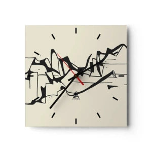 Wanduhr - Glasuhr - Abstrakte Zeichnung von Bergen in Schwarz und Weiß - 30x30cm - Vielleicht eine Landschaft - Moderne Wanddekoration für Wohnzimmer und Schlafzimmer ARTTOR