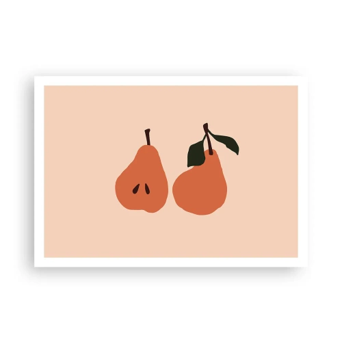 Poster - Eine minimalistische Illustration von zwei Birnen auf beigem Hintergrund. - 100x70cm - Pure Süße - Moderne Wanddekoration für Wohnzimmer und Schlafzimmer ARTTOR