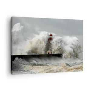 Bild auf Leinwand - Leinwandbild - Ein Leuchtturm, umgeben von rauen Wellen während eines Sturms - 70x50cm - Die Wut des Ozeans - Moderne Wanddekoration für Wohnzimmer und Schlafzimmer ARTTOR
