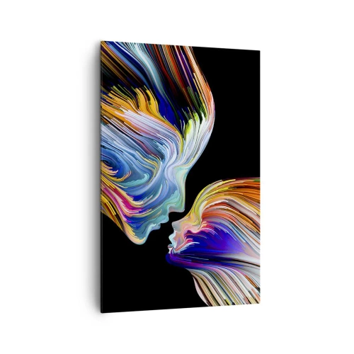 Bild auf Leinwand - Leinwandbild - Bunte Silhouetten von Gesichtern in dynamischen Strömen auf schwarzem Hintergrund - 80x120cm - Eine Verschmelzung von Energie und Licht - Moderne Wanddekoration für Wohnzimmer und Schlafzimmer ARTTOR