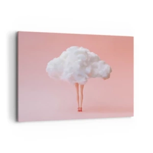 Bild auf Leinwand - Leinwandbild - Beine in einer Wolke auf rosa Hintergrund - 100x70cm - Süßes Versprechen - Moderne Wanddekoration für Wohnzimmer und Schlafzimmer ARTTOR