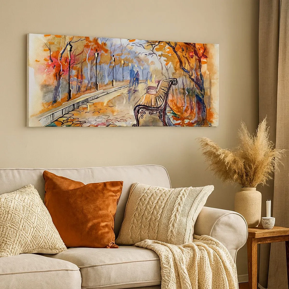 Bild auf Leinwand - Leinwandbild - Gemeinsam im Herbst wandern - 100x40 cm