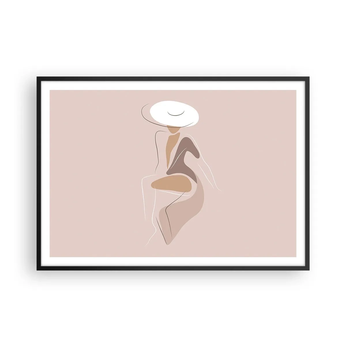 Poster in einem schwarzem Rahmen - Minimalistische Silhouette einer Frau mit Hut - 100x70cm - Eine Dame sein - Moderne Wanddekoration für Wohnzimmer und Schlafzimmer ARTTOR