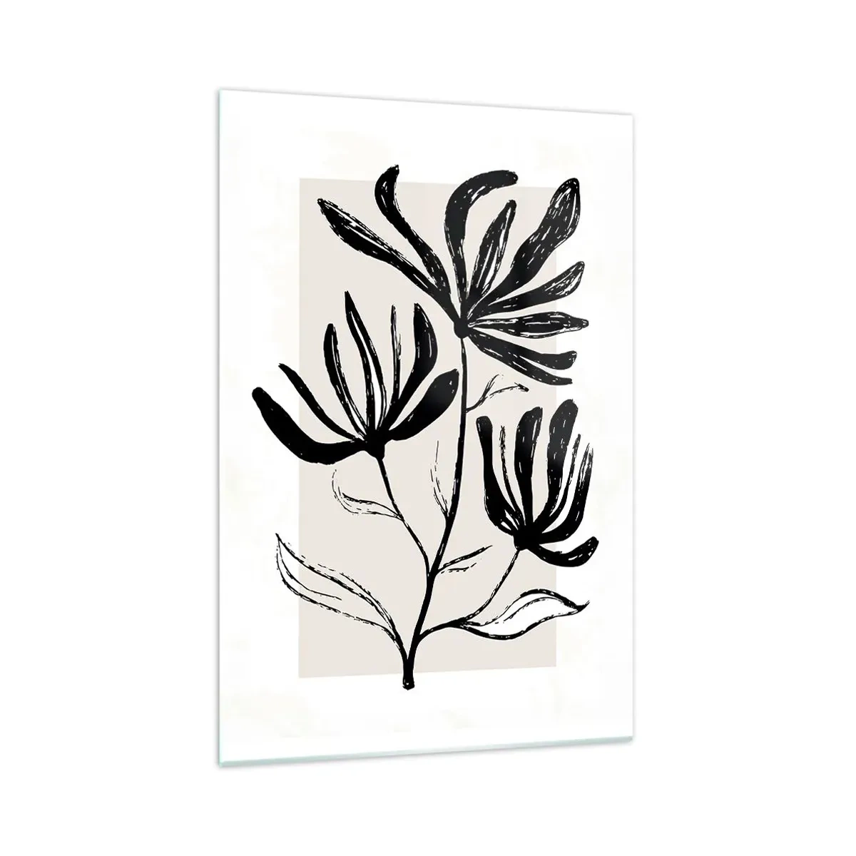 Glasbild - Bild auf glas - Minimalistisches schwarz-weißes Blumenmotiv - 70x100cm - Skizze für das Herbarium - Moderne Wanddekoration für Wohnzimmer und Schlafzimmer ARTTOR