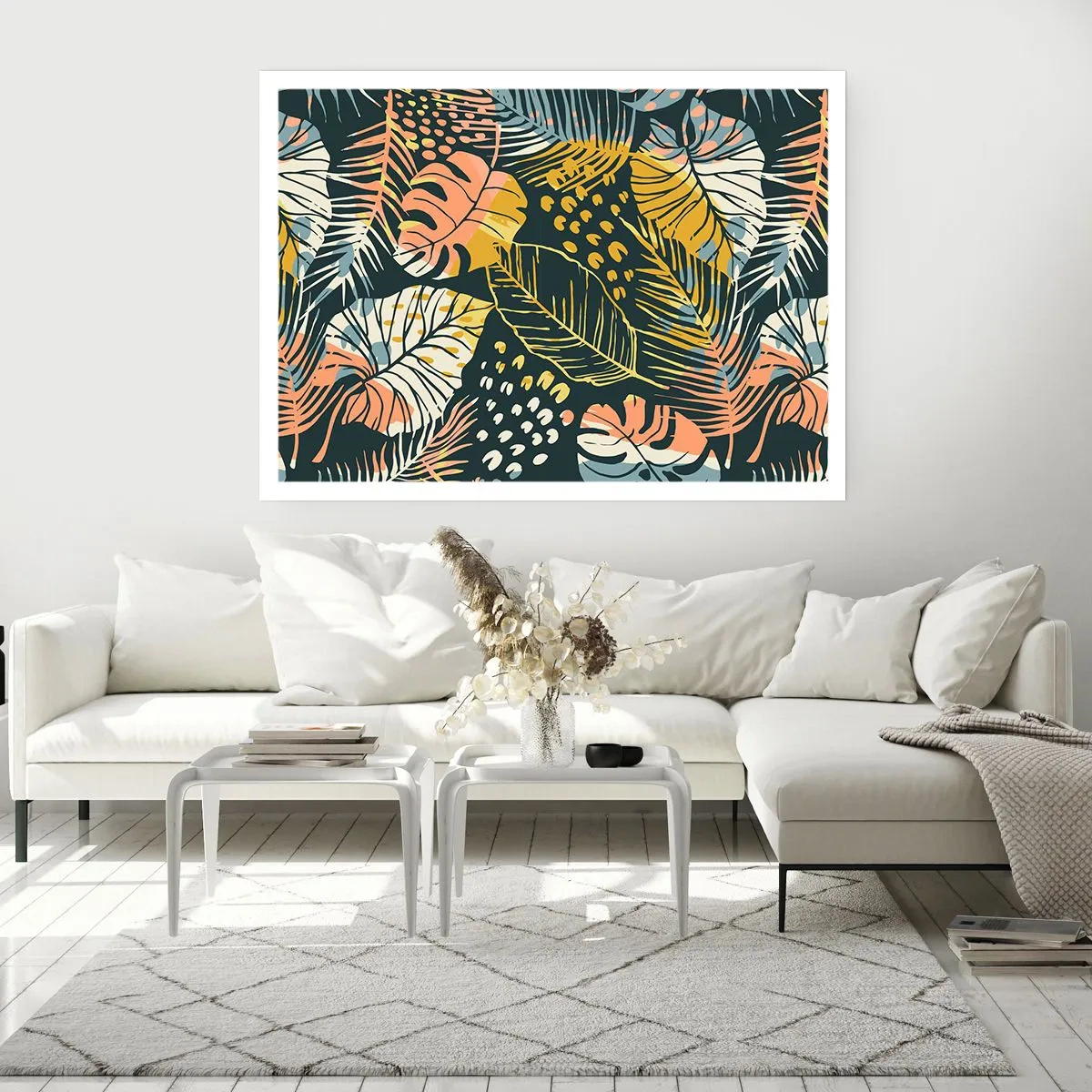 Poster - Bunte Blätter auf dunklem Hintergrund - 100x70cm - Grüne Fantasie - Moderne Wanddekoration für Wohnzimmer und Schlafzimmer ARTTOR