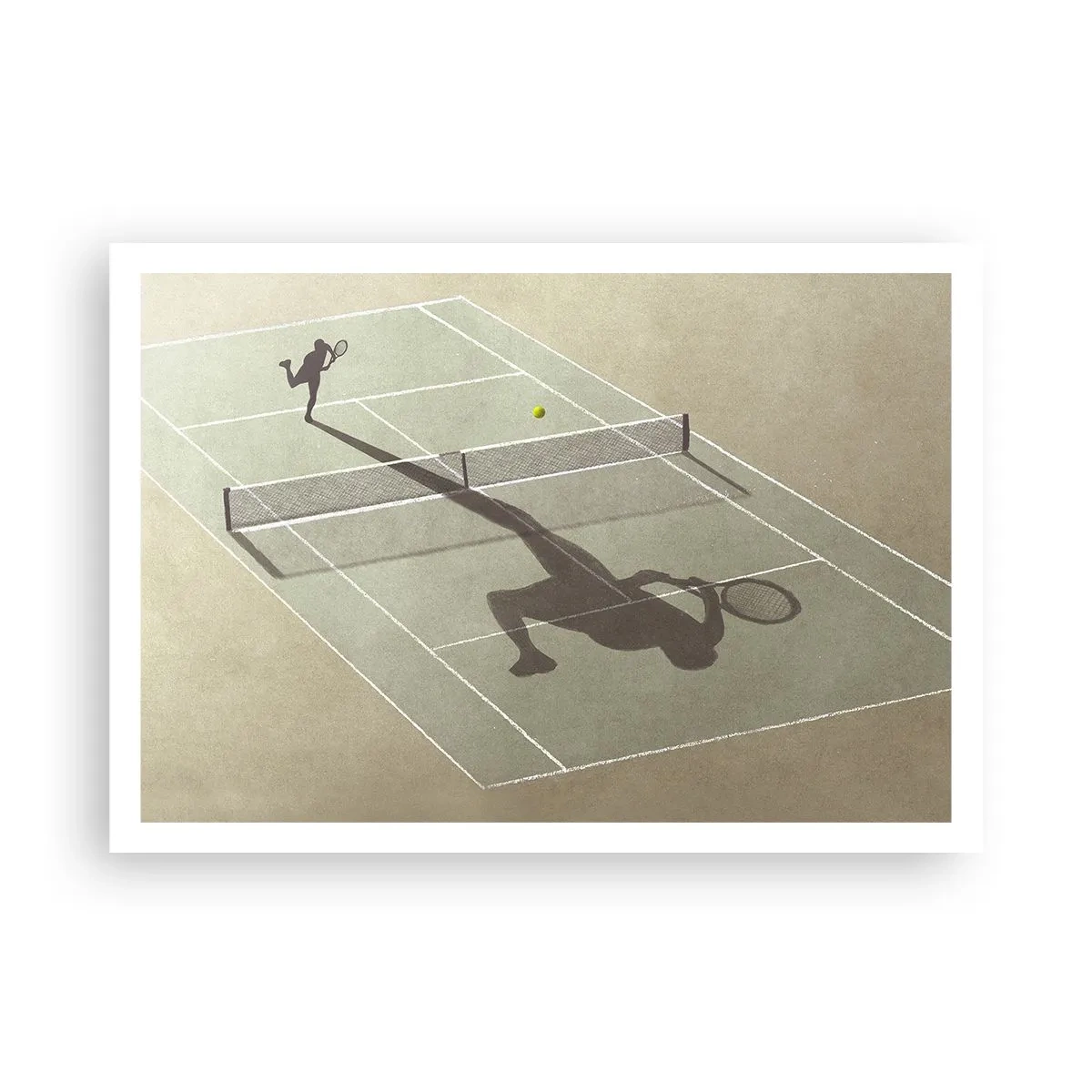 Poster - Der Schatten eines Tennisspielers auf dem Platz während eines Tennisspiels - 100x70cm - Überwinde dich selbst - Moderne Wanddekoration für Wohnzimmer und Schlafzimmer ARTTOR