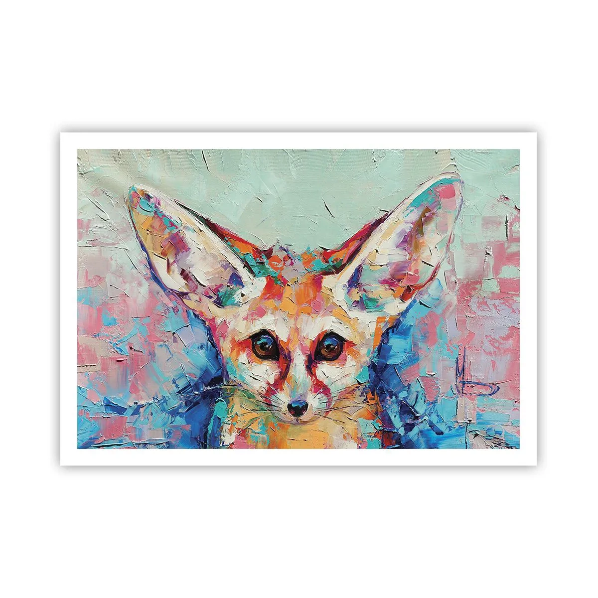 Poster - Ein farbenfrohes Porträt eines Fenneks im Stil der expressiven Malerei. - 100x70cm - Bist du bereit für mich? - Moderne Wanddekoration für Wohnzimmer und Schlafzimmer ARTTOR