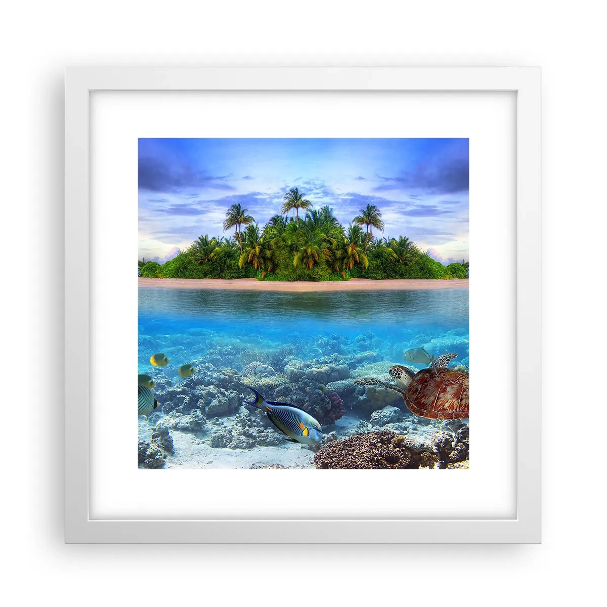 Poster in einem weißen Rahmen - Heavenly Island lädt dich ein - 30x30 cm