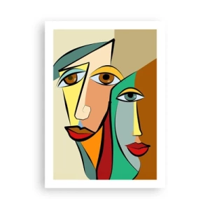 Poster - Abstrakte Gesichter im kubistischen Stil in warmen Farben - 50x70cm - Kubistisches Paar - Moderne Wanddekoration für Wohnzimmer und Schlafzimmer ARTTOR