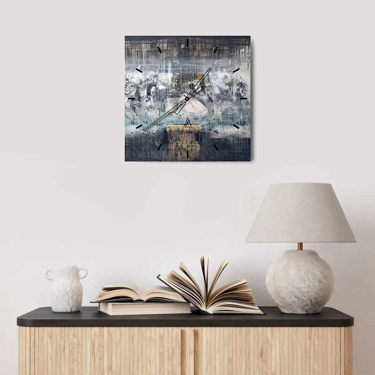 Wanduhr - Glasuhr - Abstrakte Komposition in kühlen Tönen - 30x30cm - Wie auf Eis, wie nach Dezember - Moderne Wanddekoration für Wohnzimmer und Schlafzimmer ARTTOR