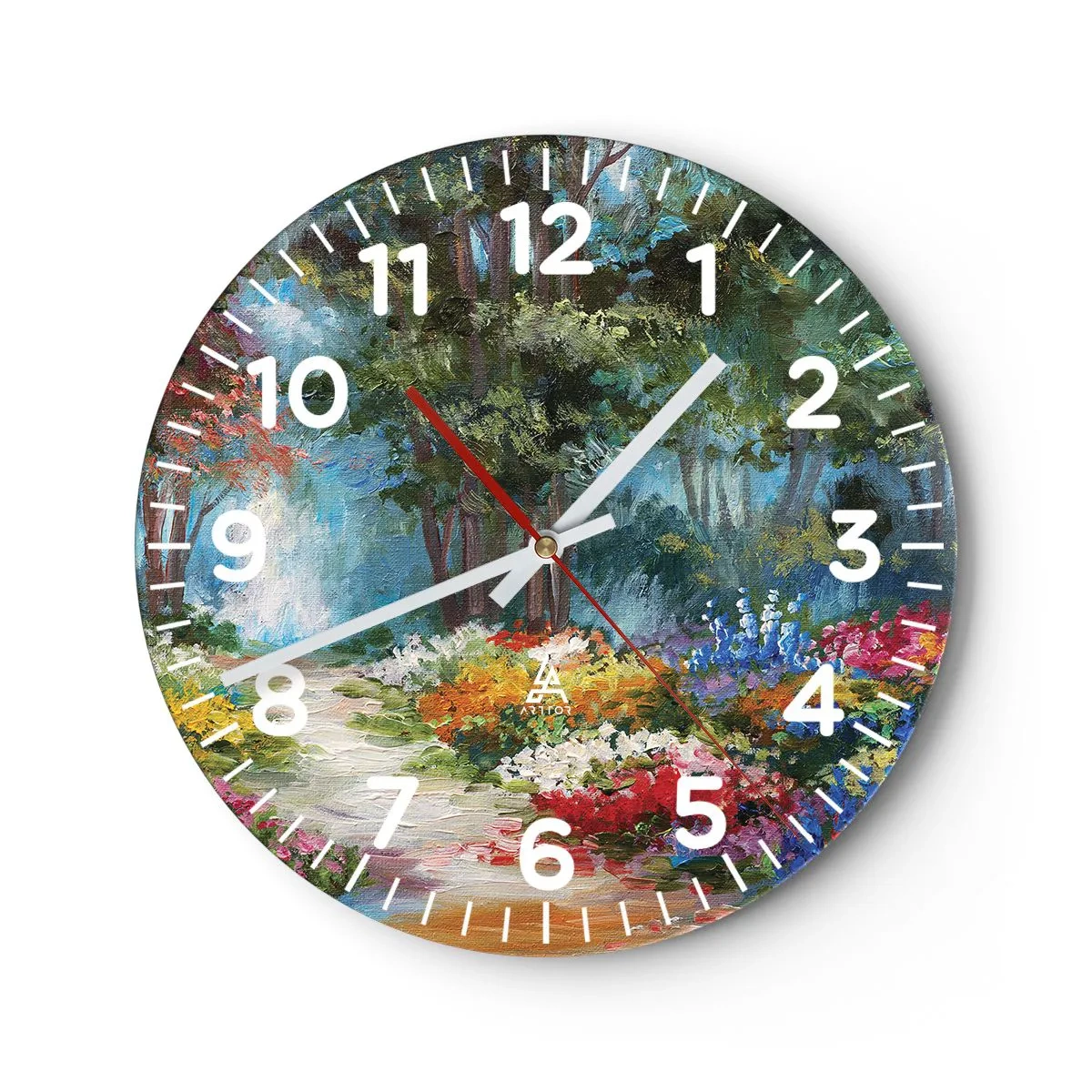 Wanduhr - Glasuhr - Waldgarten, Blumenwald - 40x40 cm
