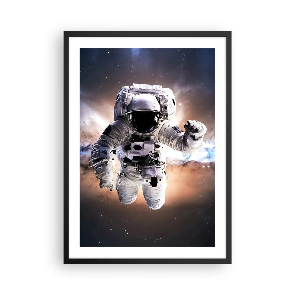 Poster in einem schwarzem Rahmen - Astronaut im Weltraum - 50x70cm - Grüße aus dem Weltall - Moderne Wanddekoration für Wohnzimmer und Schlafzimmer ARTTOR