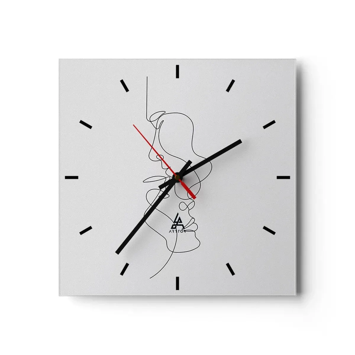 Wanduhr - Glasuhr - Eine minimalistische Zeichnung von zwei Gesichtern in einer Linie. - 30x30cm - Die Hitze bitterer Begierden - Moderne Wanddekoration für Wohnzimmer und Schlafzimmer ARTTOR