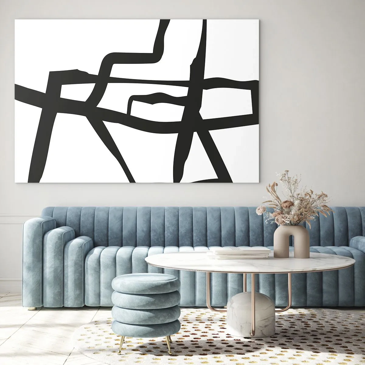 Glasbild - Bild auf glas - Eine abstrakte schwarz-weiße Struktur, die einem Stadtplan ähnelt. - 70x50cm - Schwarz-Weiß-Design - Moderne Wanddekoration für Wohnzimmer und Schlafzimmer ARTTOR