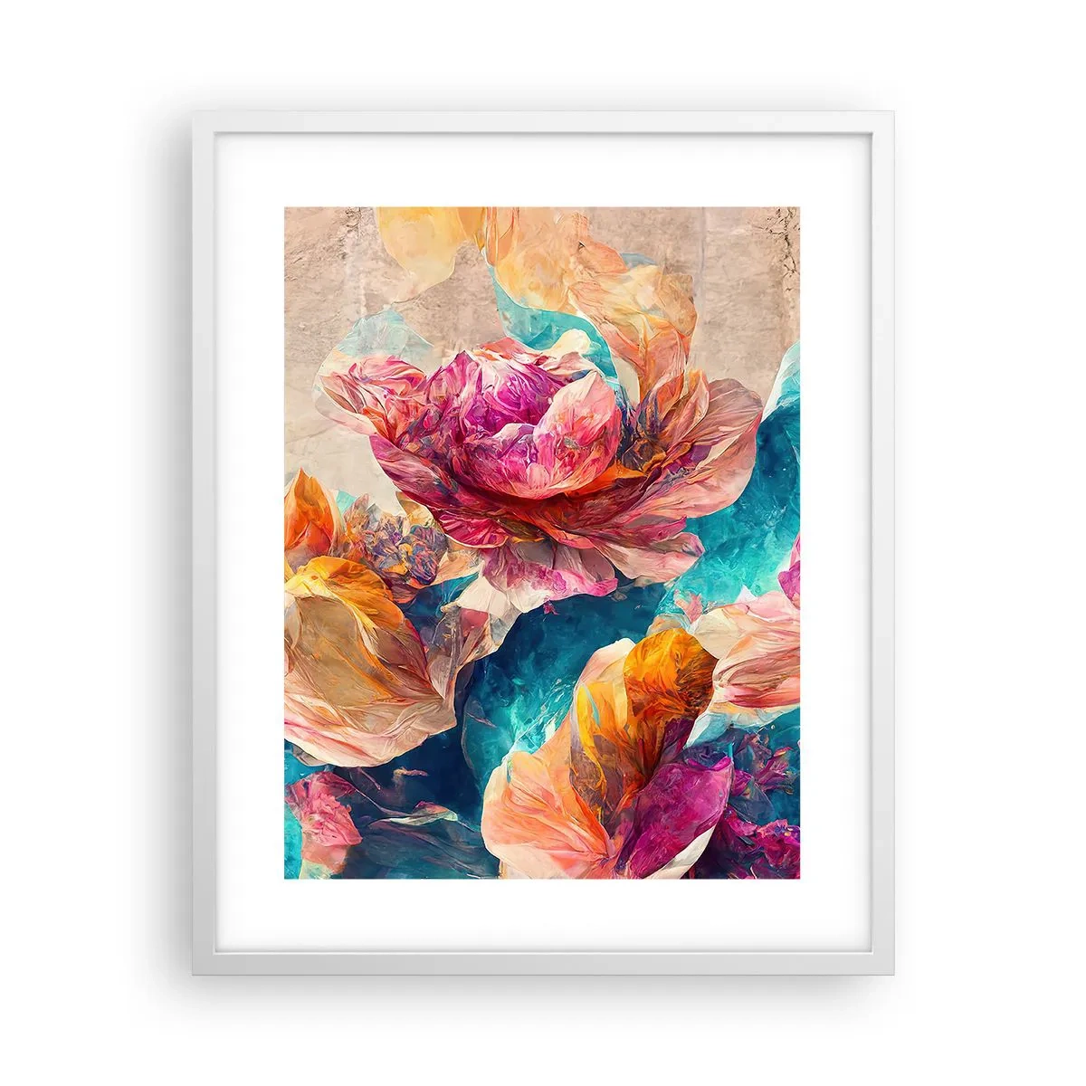Poster in einem weißen Rahmen - Farbenpracht des Straußes - 40x50 cm