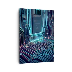 Bild auf Leinwand - Leinwandbild - Technologische Leiterplatte mit beleuchteten Spuren - 70x100cm - Ich denke nur… - Moderne Wanddekoration für Wohnzimmer und Schlafzimmer ARTTOR