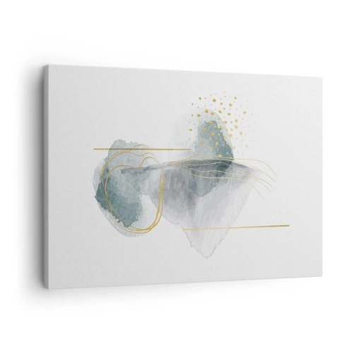 Bild auf Leinwand - Leinwandbild - Eine abstrakte Komposition in Türkis- und Goldtönen. - 70x50cm - Über das Verhältnis von Grau und Gold - Moderne Wanddekoration für Wohnzimmer und Schlafzimmer ARTTOR