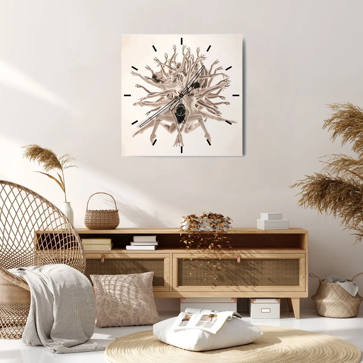 Wanduhr - Glasuhr - Abstrakte Komposition von Tänzern in Bewegung - 30x30cm - Aufblühen im Tanz - Moderne Wanddekoration für Wohnzimmer und Schlafzimmer ARTTOR