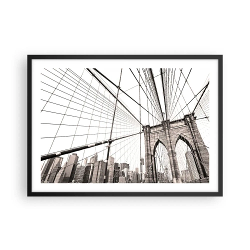 Poster in einem schwarzem Rahmen - Die Brooklyn Bridge in Schwarzweiß - 70x50cm - New Yorker Kathedrale - Moderne Wanddekoration für Wohnzimmer und Schlafzimmer ARTTOR