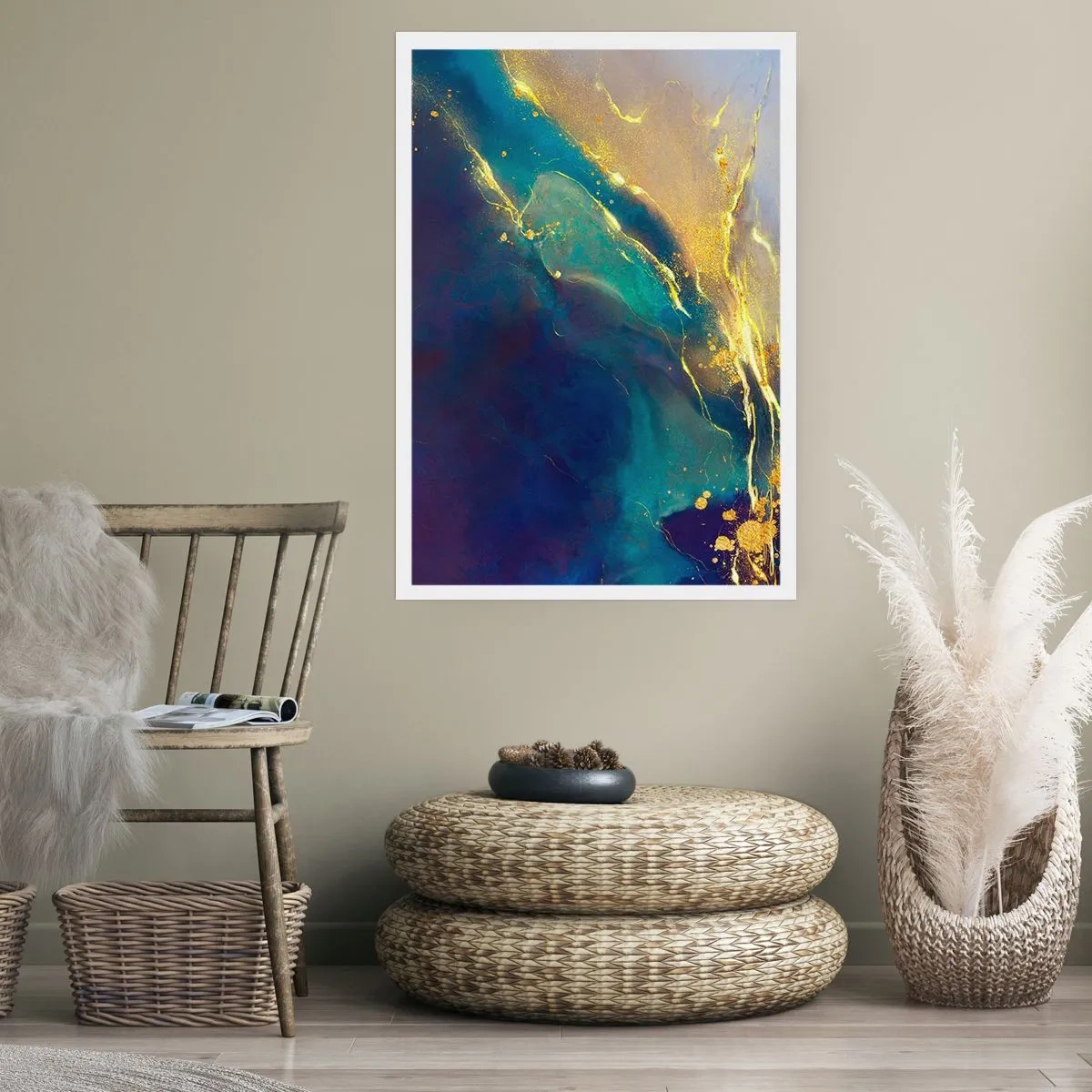 Poster - Eine abstrakte Komposition in Marineblau- und Goldtönen - 50x70cm - Der goldene Teich - Moderne Wanddekoration für Wohnzimmer und Schlafzimmer ARTTOR