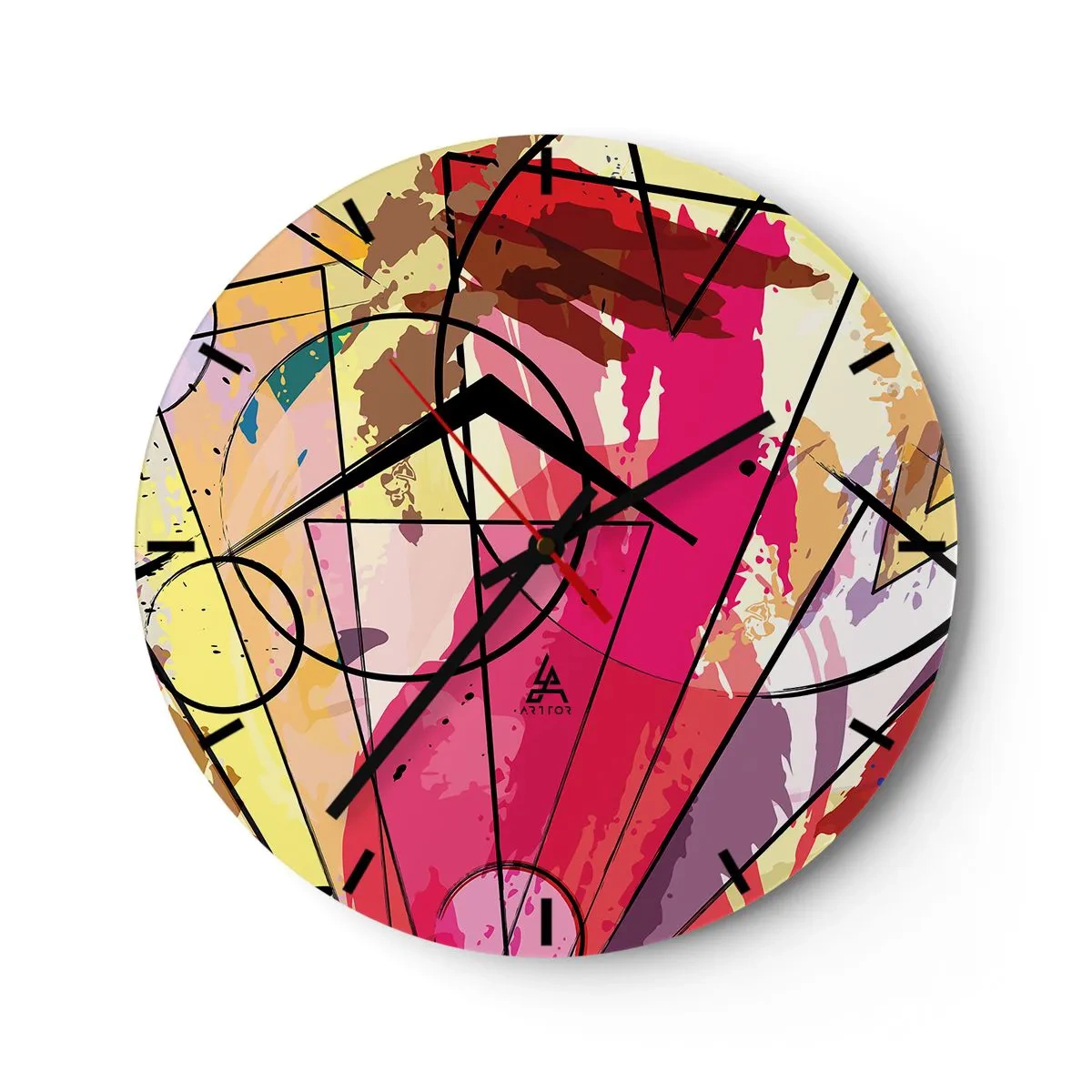 Wanduhr - Glasuhr - Ein Zifferblatt mit einem dynamischen, farbenfrohen Muster, das einer Farbexplosion ähnelt - 30x30cm - Explosion - Moderne Wanddekoration für Wohnzimmer, Küche und Schlafzimmer ARTTOR