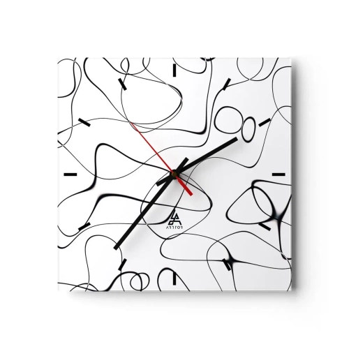 Wanduhr - Glasuhr - Abstrakte schwarze Linien auf weißem Hintergrund im minimalistischen Stil - 30x30cm - Lebenswege, Wechselfälle - Moderne Wanddekoration für Wohnzimmer und Schlafzimmer ARTTOR