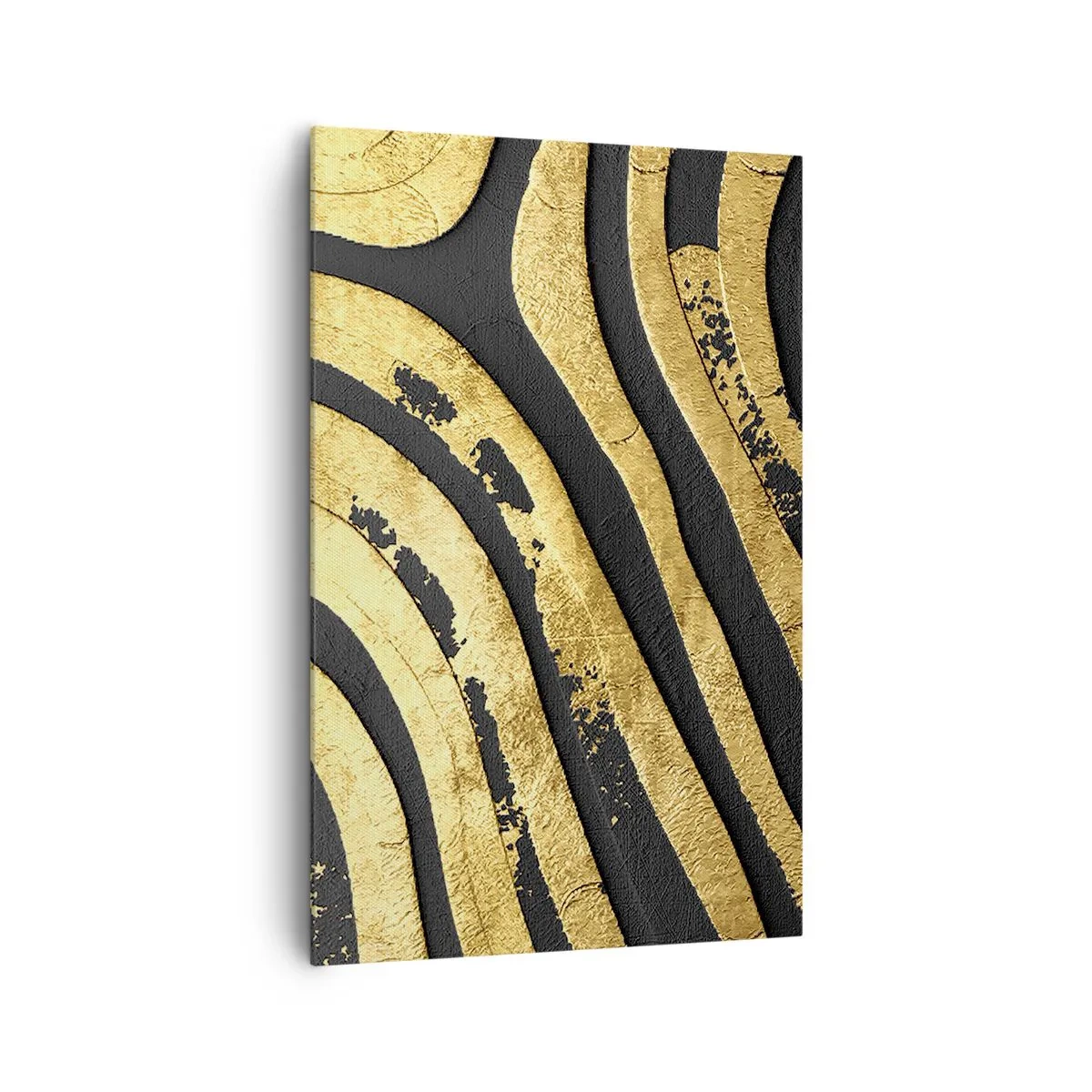 Bild auf Leinwand - Leinwandbild - Goldene abstrakte Wellen auf schwarzem Hintergrund - 80x120cm - Alles fließt - Moderne Wanddekoration für Wohnzimmer und Schlafzimmer ARTTOR