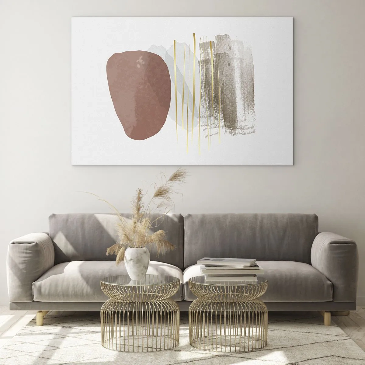Glasbild - Bild auf glas - Minimalistische Abstraktion mit beigen und braunen Formen - 70x50cm - Abstrakte Kolonnade - Moderne Wanddekoration für Wohnzimmer und Schlafzimmer ARTTOR
