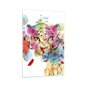 Glasbild - Bild auf glas - Abstraktes Porträt eines Leoparden in intensiven Farben - 70x100cm - Die Schöne und das Biest - Moderne Wanddekoration für Wohnzimmer und Schlafzimmer ARTTOR