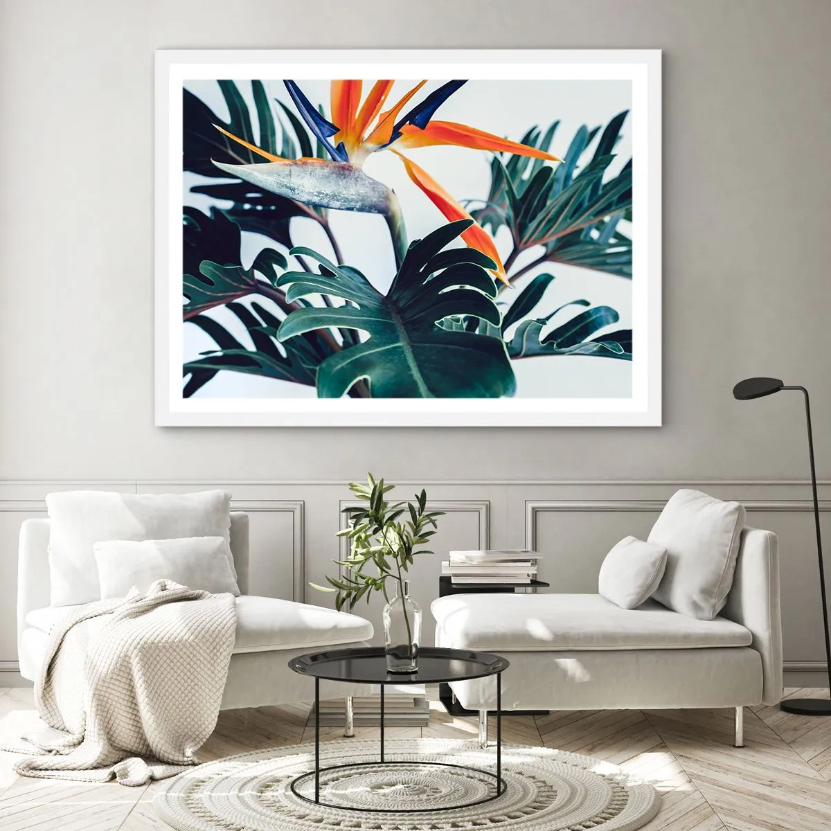 Poster in einem weißen Rahmen - Vogelbusch - 100x70 cm