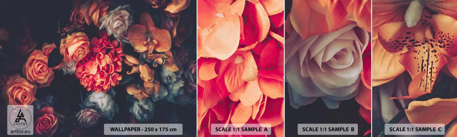 Fototapetenmuster Standard Eco - Wie bei den holländischen Meistern - Blumenstrauß, Blumen, Rosen - 100x30 cm