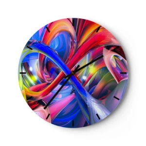 Wanduhr - Glasuhr - Eine abstrakte Komposition in lebendigen und intensiven Farben. - 30x30cm - Ein Tanz der Farben - Moderne Wanddekoration für Wohnzimmer, Küche und Schlafzimmer ARTTOR