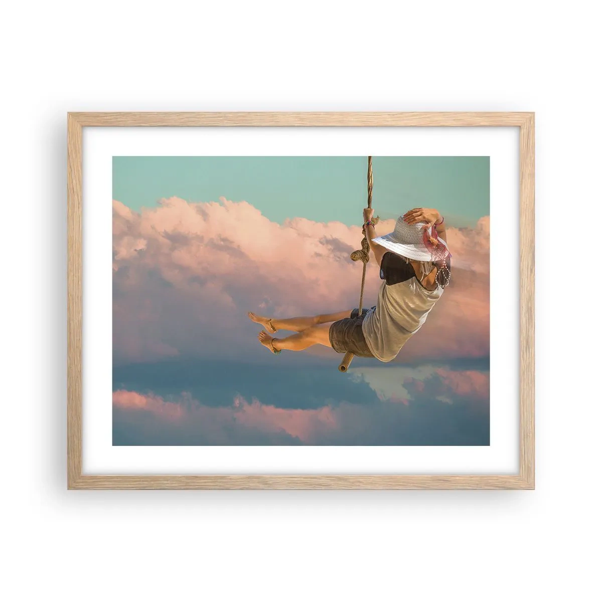 Poster in einem Rahmen aus heller Eiche - Spaß in den Wolken - 50x40 cm