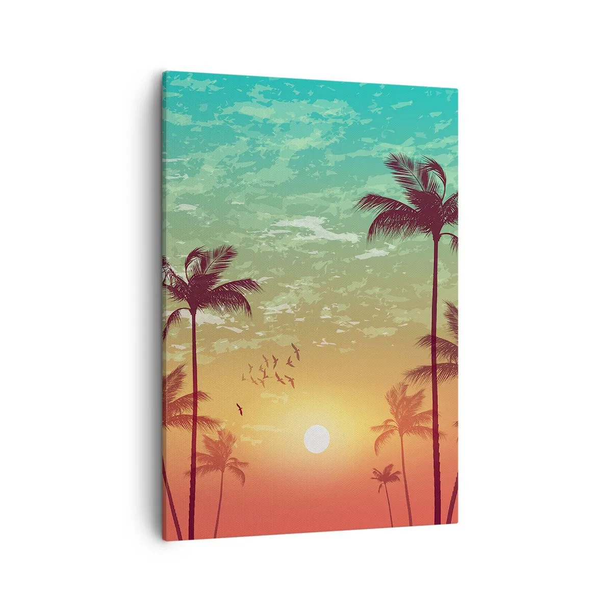 Bild auf Leinwand - Leinwandbild - Sonnenuntergang mit Palmen vor einem bunten Himmel - 50x70cm - Tropische Stimmung - Moderne Wanddekoration für Wohnzimmer und Schlafzimmer ARTTOR