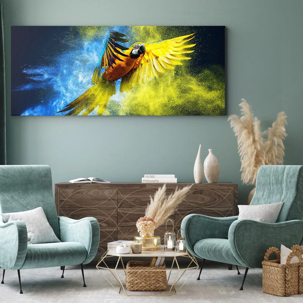 Bild auf Leinwand - Leinwandbild - Im blauen und goldenen Staub - 90x30 cm