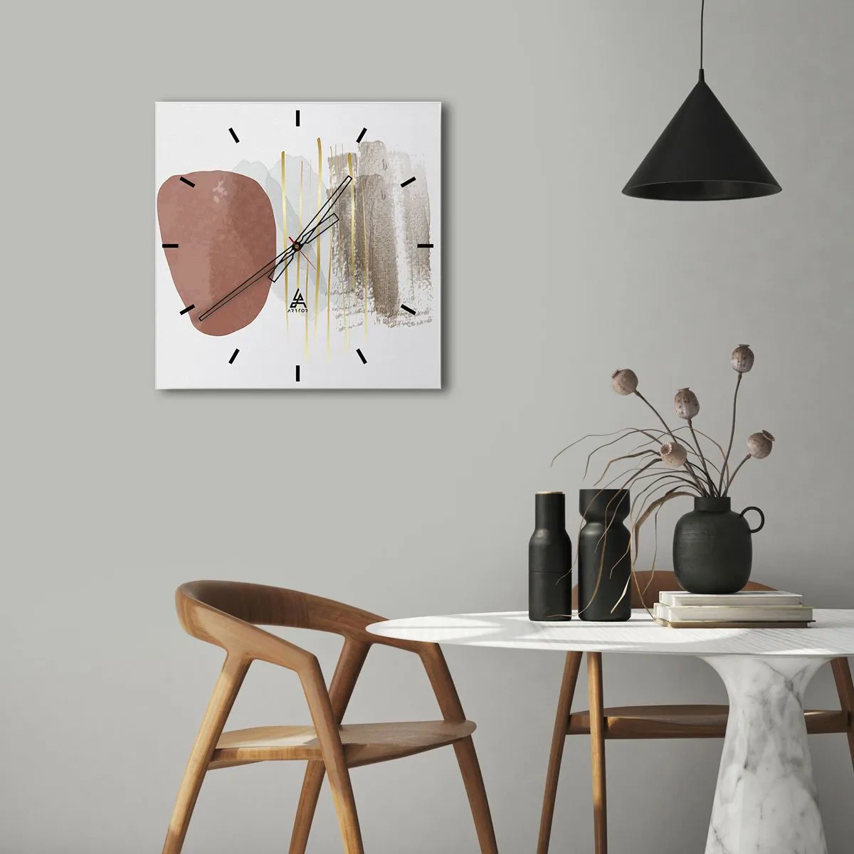 Wanduhr - Glasuhr - Abstrakte Komposition in Beige- und Goldtönen - 30x30cm - Abstrakte Kolonnade - Moderne Wanddekoration für Wohnzimmer und Schlafzimmer ARTTOR