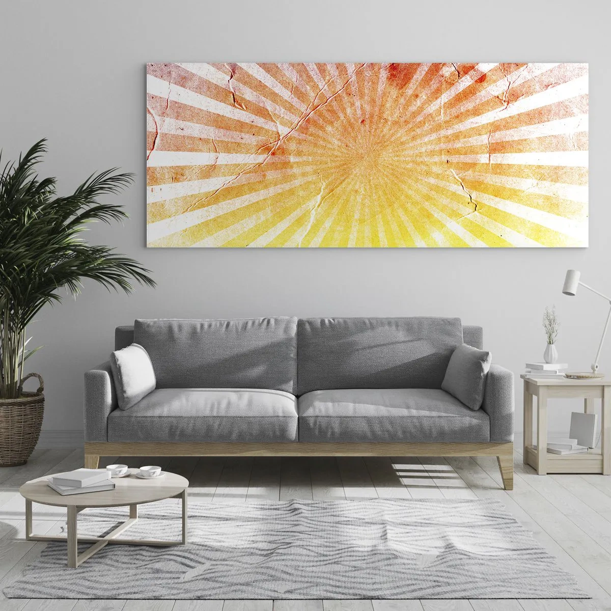 Glasbild - Bild auf glas - Sonnenstrahlen in Orange- und Gelbtönen - 120x50cm - Sonnenaufgänge und Sonnenuntergänge - Moderne Wanddekoration für Wohnzimmer und Schlafzimmer ARTTOR
